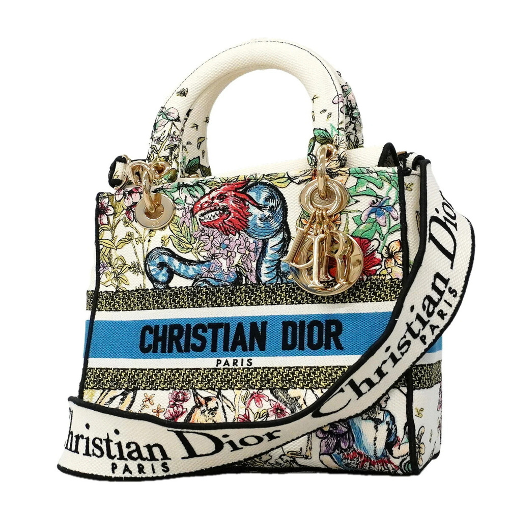 Christian Dior Lady D-Light Canvas Multicolor Champagne Handbag, 2-way bag fo...